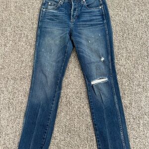 AMO Blue Straight Leg Jeans with Distressed Details